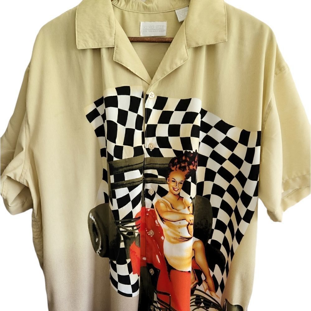 King Size Retro Fast Car And Girl Button Front Shirt
